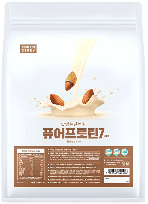프로틴스토리 맛있는 단백질 퓨어프로틴7 3kg 아몬드, 1개 - 쿠팡