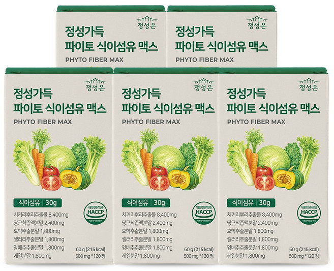 정성가득 파이토 식이섬유 정 30g 맥스, 5개, 120정