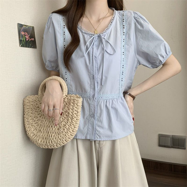 COSYEVNO 여성 레이스 정장 반팔 여름 셔츠