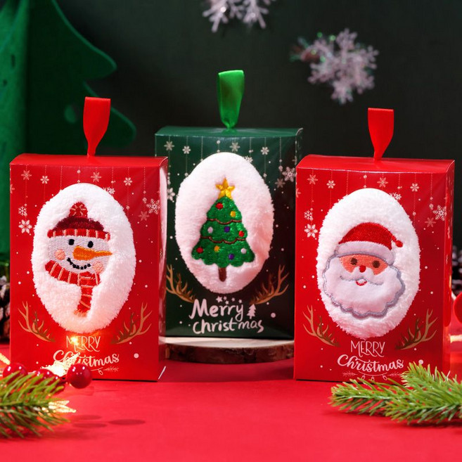 이상한상점 크리스마스 자수 핸드타월 3종 선물세트 부드러운 걸이형 주방 욕실 화장실 수건, 1개, 스노우맨+스노우맨+트리