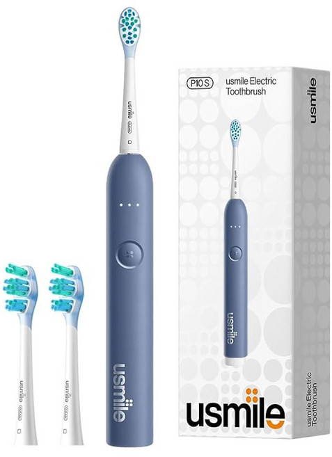USmile P10S 전동 칫솔 u2013 3가지 모드 딥 클린 & 화이트닝 180일 배터리 수명 민감한 치아를 위한 쿠션 잇몸 케어 칫솔 스마트 타이머 칫솔 2개 파란색