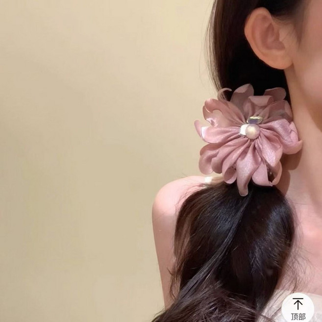 精緻花朵珍珠髮圈 顯臉小設計 氛圍感頭飾