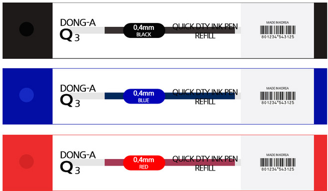 동아 Q3 3색볼펜 리필심 0.4mm 큐노크 3색 볼펜심, 빨강