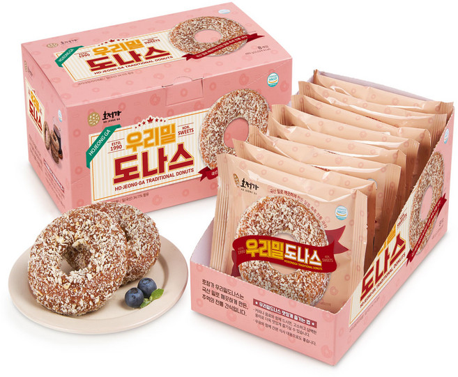 호정가 우리밀도나스 (8개입) / 국산 밀로 쫀득함을 더한 전통도넛, 480g, 1세트