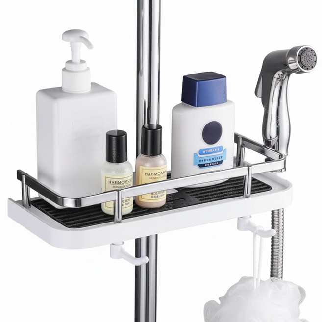 깔끔더하기 무타공 욕실 샤워기 걸이 선반, 1개, 화이트