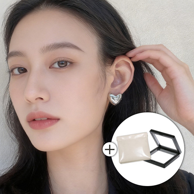 온도비움 여성 귀찌 하트 볼륨 통통 귀 안뚫는 귀걸이