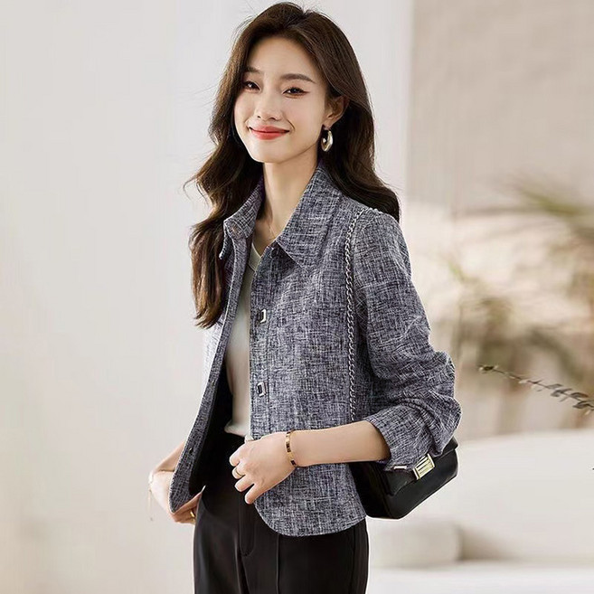 ORZQU 여성 여름 레저 심플 트위드 재킷 루즈핏 얇은 긴팔 숏 재킷