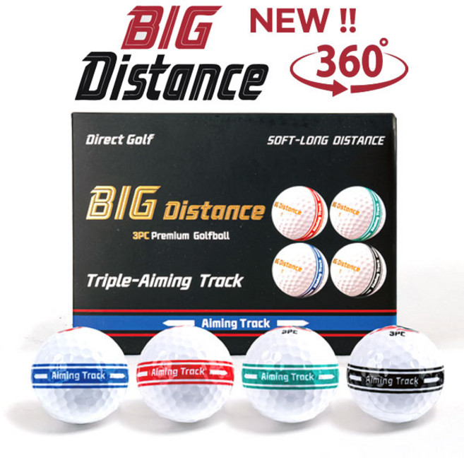 (시즌맞이 특가)빅 디스턴스 NEW 360도 에이밍트랙 3피스 골프공 2026년 비거리 골프볼 퍼팅라인(블랙/레드/블루/그린/혼합), 1개, 12개입, 360도 혼합라인