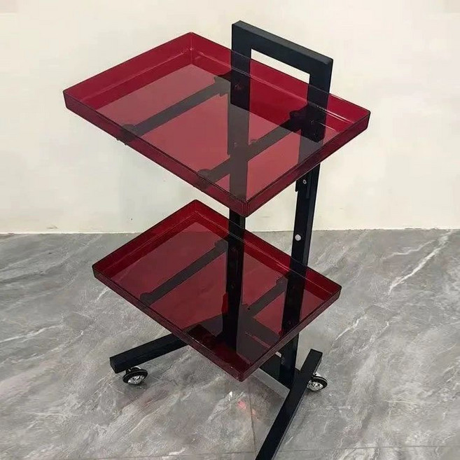 미용실 트레이 접이식 스테인레스 파마 헤어샵 컷트 선반 바퀴, 1개, 와인레드 문레드 탄소강