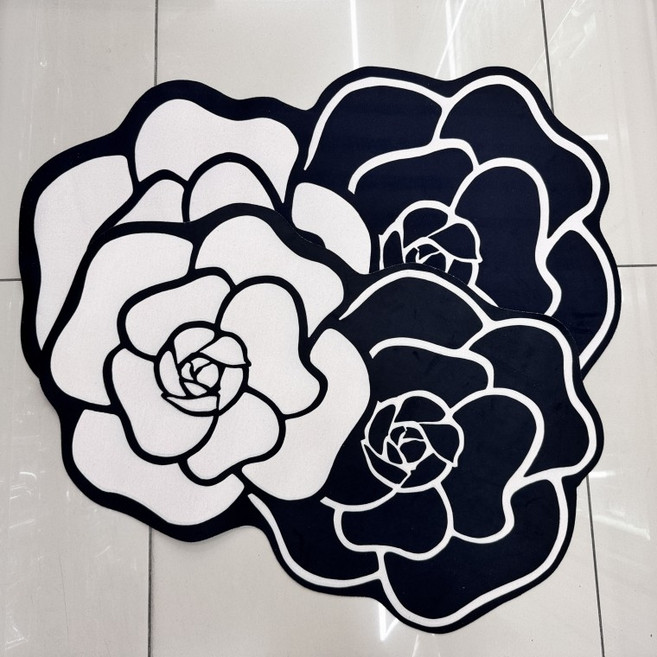 고급 카멜리아 발매트 블랙앤화이트 욕실매트, 1개