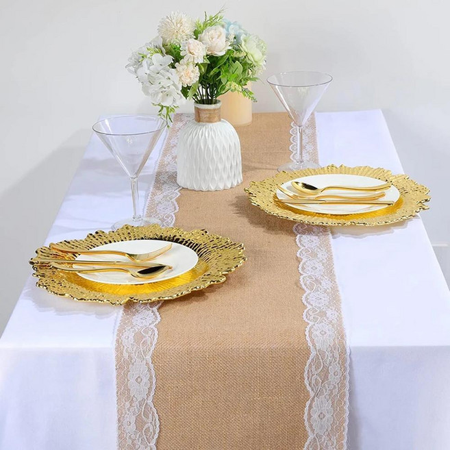 레이스 삼베 테이블 러너 소박한 황마 농가 전원 주택 국가 빈티지 로맨틱 원단 웨딩 생일 크리스마스 파티 장식, 1개, 1. Lace B / G. 30x500cm