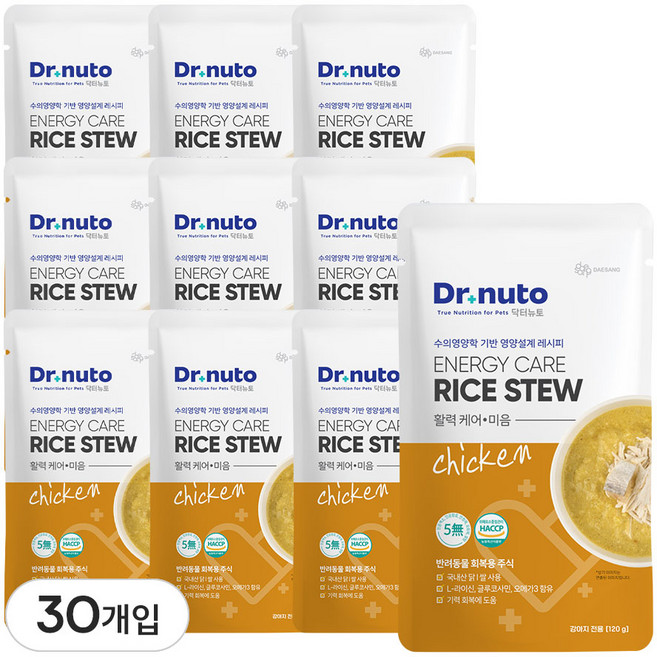 닥터뉴토 강아지 영양 죽 보양식 (국내산 닭 오리 사용 / 애견 습식사료 삼계죽 미음 노견), 30개, 120g, 닭+쌀
