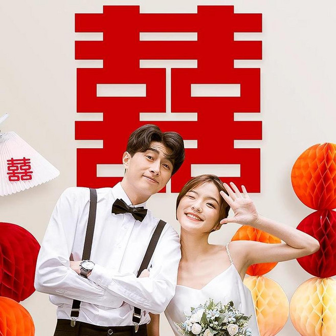 雕花喜字 79x79cm 裝飾貼紙, 50 超大正喜字 1張 出片神器 - 超大喜字, 1個