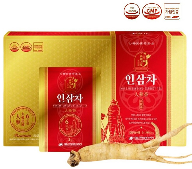 건강기능식품인증 100%국내산 6년근 건강기능인증 인삼차 100포 면역력 피로개선, 300g, 1박스