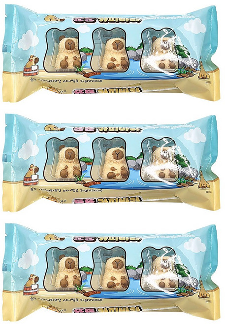 뚠뚠 카피바라모양 마시멜로 낱개 동물 머쉬멜로 마시멜로우 파인애플 오렌지 망고 레몬향, 30g, 3개