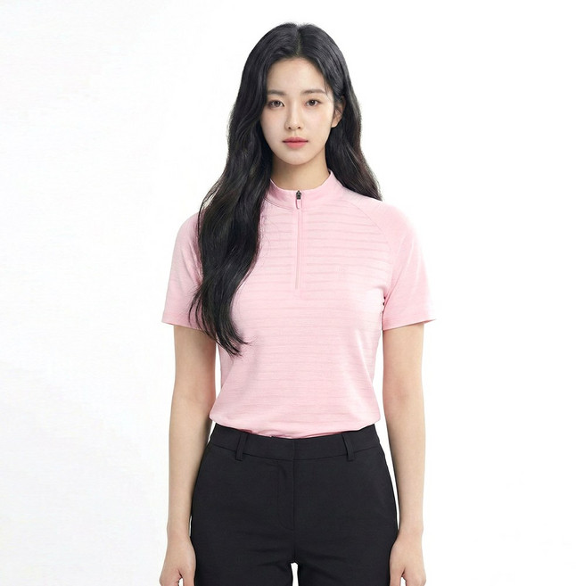 콜핑 여성 연한 스트라이프 기본 등산 반팔 반집업 티셔츠 2402TK580W