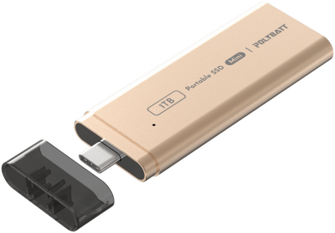 POLYBATT Portable SSD Mini 外接式固態硬碟 1TB 金色 USB-C 高速1000MB/s讀寫, 金色(塑膠蓋）,單入