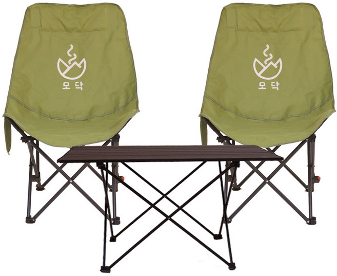 접이식 캠핑 테이블 의자 세트 경량 2인 하이백 체어, 다크블랙+포레스트그린x2