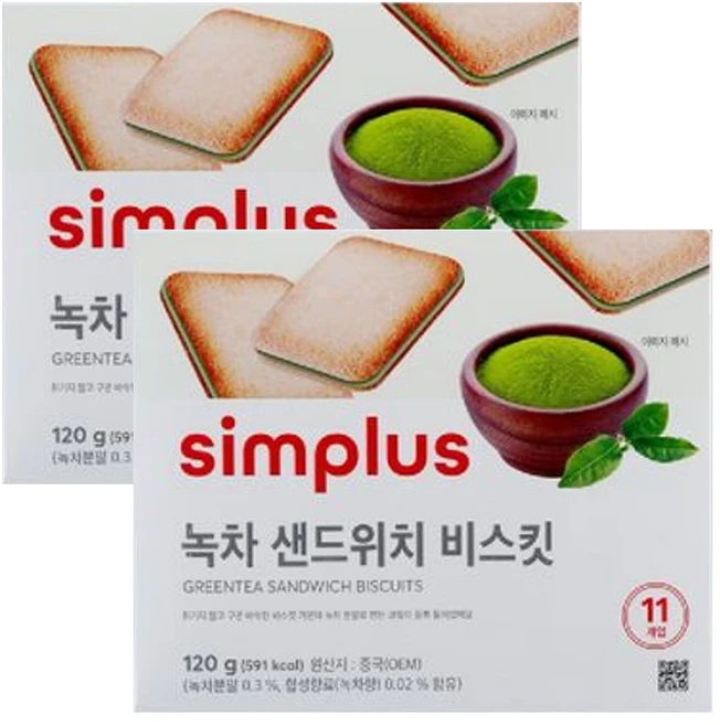 simplus 녹차 샌드위치 비스킷, 2개, 120g - 쿠팡
