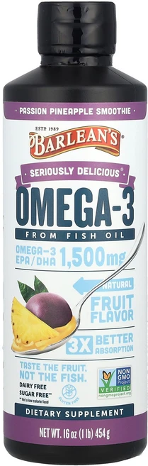 Barlean's Seriously Delicious® Omega-3 From Fish Oil Passion Pineapple Smoothie 16 oz 454 g, 454g, 1개 - 쿠팡