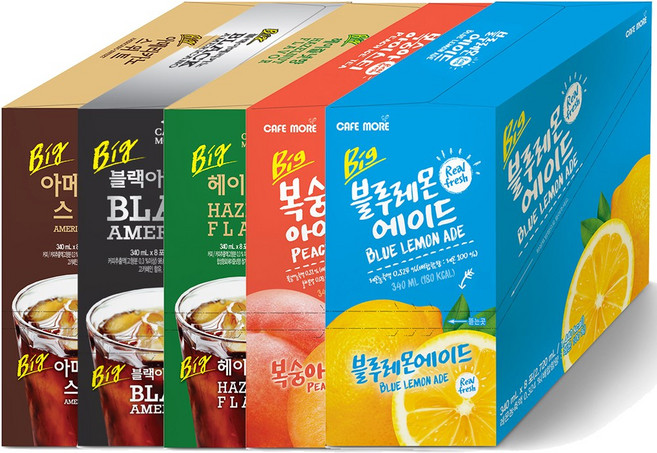 [카페모어] 빅 커피 모음 혼합 5종 (5케이스 40개입) 대용량 커피 에이드 구매 찬스!!, 1박스, 340ml, 1세트