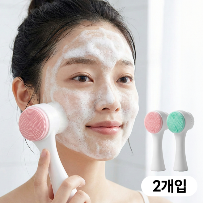 모디움 저자극 딥클린 미세모 페이스 모공 세안 브러쉬 2p, 1개, 핑크+민트