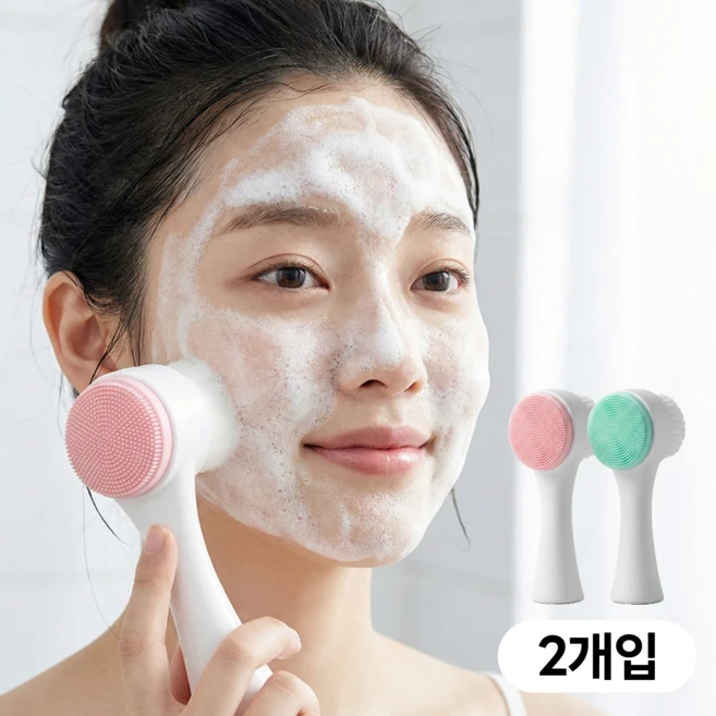 모디움 저자극 딥클린 미세모 페이스 모공 세안 브러쉬 2p, 1개, 핑크+민트 - 쿠팡