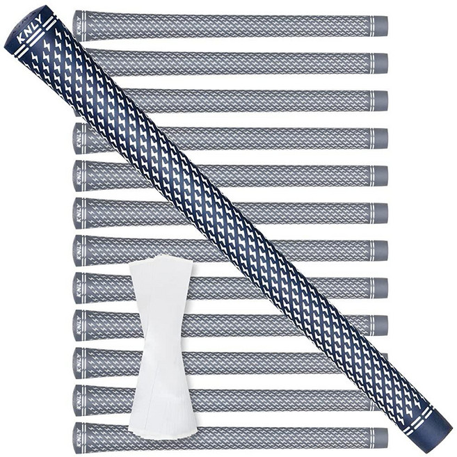 KNLY 360 골프 그립 13개 세트 - 부드러운 고무 클럽 그립 미끄럼 방지 및 높은 견인력 테이프와 그립이 있는 전체 리그립핑 키트 가능. (표준 블랙-2 in, Standard, 네이비-2 in 1(15개의 테이프로 13개의 그립)