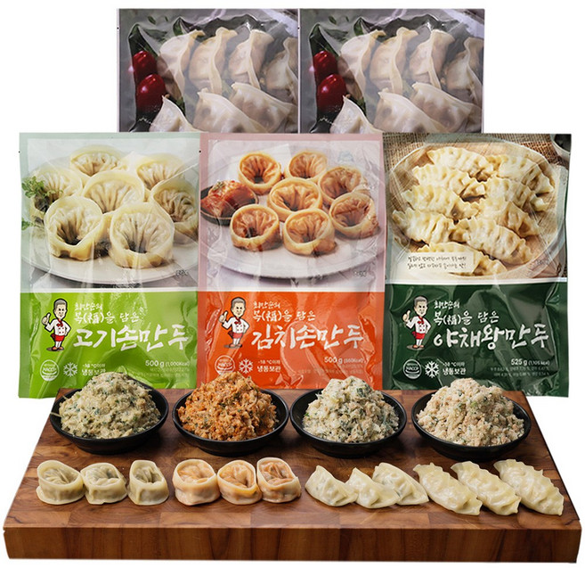 [TenTenPlus] TV홈쇼핑 히트상품/ 30년 전통 손만두 4가지 맛 최만순의 복을 담은 만두세트/고기만두/김치만두/야채만두/교자만두/사골육수 증정/, 1세트, 2.425kg
