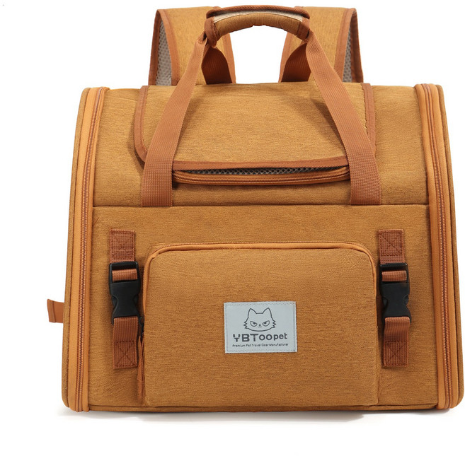 고양이 강아지 휴대용 가로백팩형 백팩 이동가방 반려동물 애완동물 외출 가방 산책가방, 1개, 브라운