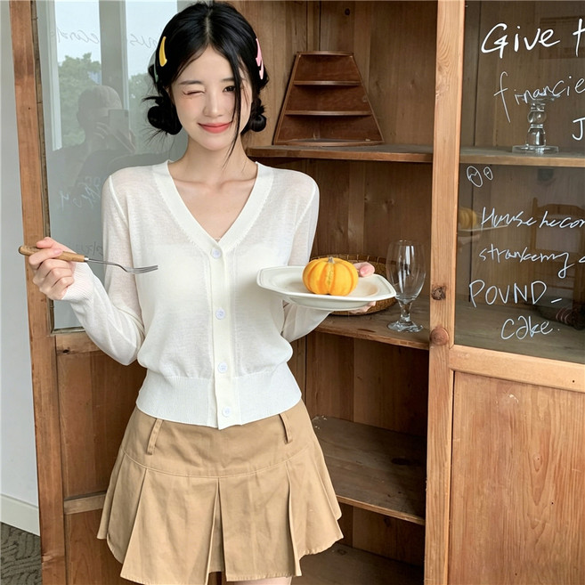 WAIJER 여성 여름 크롭 브이넥 가디건 시스루 얇은 봄가을 볼레로 가디건