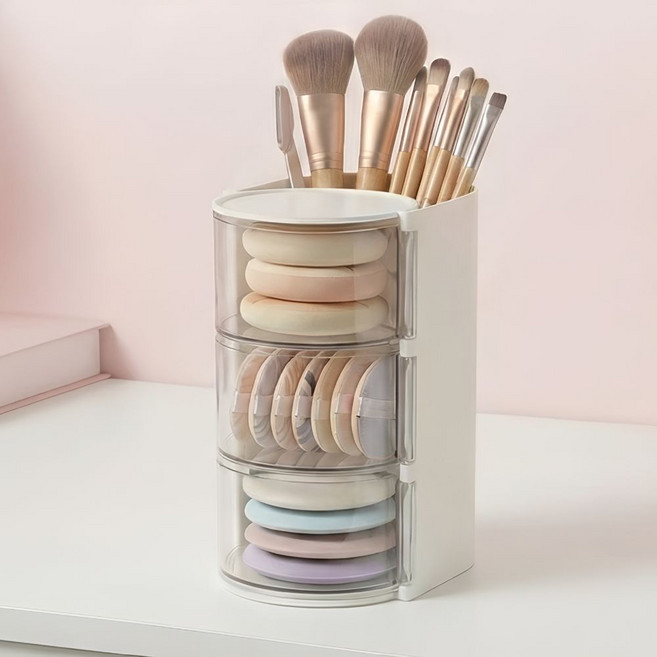 모노생활 화장대 퍼프 브러쉬 수납 정리 보관함, 1개, 화이트