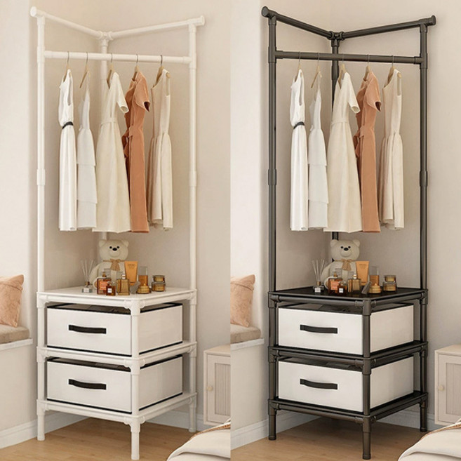 2단 옷걸이행거 스탠드 코너행거 스틸 틈새 수납 선반행거, HANGER1_2단_화이트