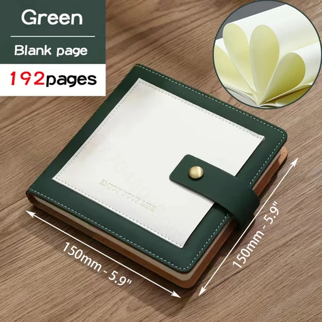정사각형 노트북 및 일기장 메모장 플래너 줄 무늬 격자 빈 용지 학교 150mm, 12 Green-Blank page