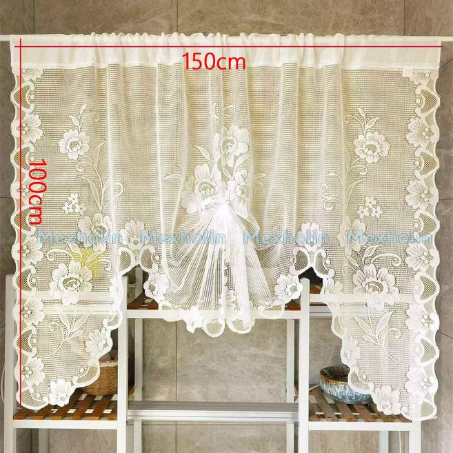 Mexholin레이스 화이트 아치형 시어 커튼 플로럴 스웨그 발란스 티어 도어웨이 주방 욕실 창문용 로드 포켓 탑Mexholin