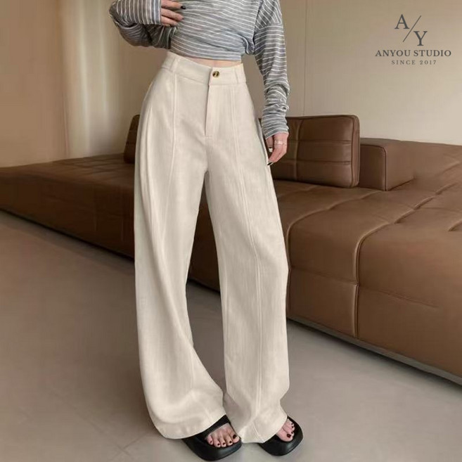 여성 여름 린넨 팬츠 하이웨스트 슬림핏 스트레이트핏 드레이프 통기성 텐셀 와이드 롱팬츠