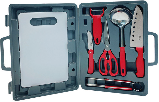 캠핑용 조리도구 세트 야외용 레저용 취사용품 주방세트 7P 칼 도마 가위 감자칼 과도, 1개, 7종세트