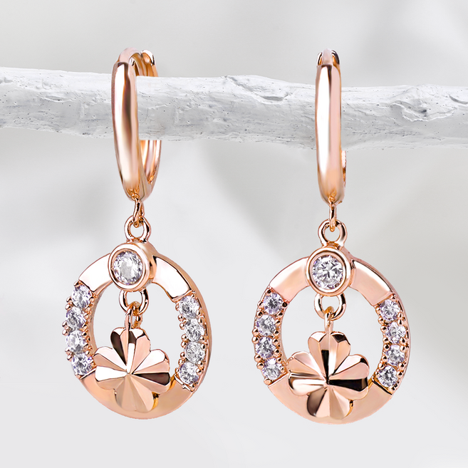 주리에떼 14K 18K 여성 데일리 큐빅 엘리아나 클로버 원터치 금 귀걸이