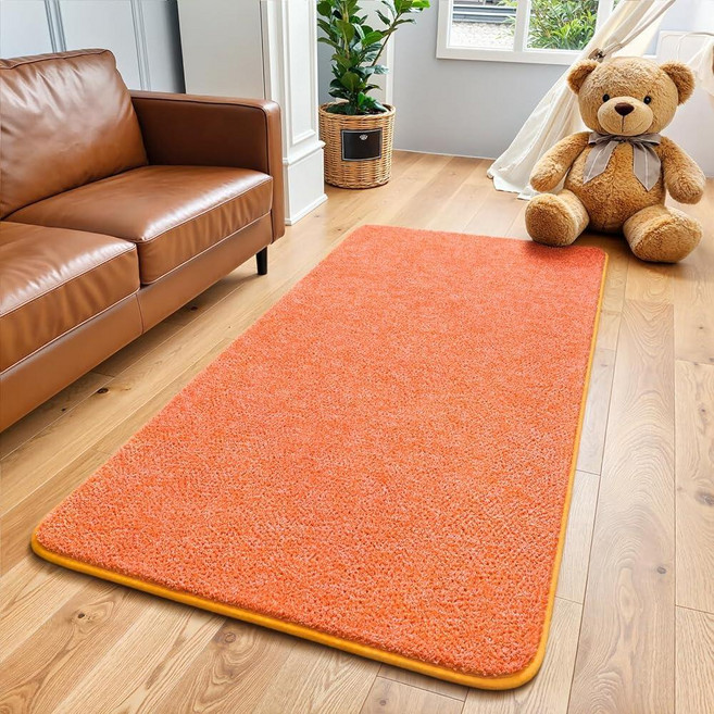 Keeko 2x4 Area Rugs for Living Room Soft Modern Memory Foam Bedroom Rug Washable Indoor Rug Low P, 오렌지-화이트