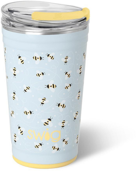 Swig Life 710ml(24온스) 파티 컵 EZ 슬라이더 뚜껑이 있는 쌓을 수 있는 단열 여행용 커피 텀블러 컵 홀더 친화적 스테인리스 스틸 709.8ml(24온스), BUSY BEE