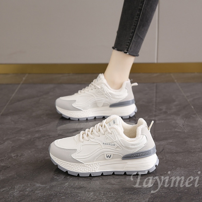 여성 5.5cm 키높이 털안감 가죽 스니커즈 방한 방신 워킹화 겨울 패딩 슈즈 보온 발편한 운동화