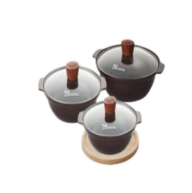 에코라믹 IH 뚝배기 4종, 1세트, 16양수+20양수+24양수+나무받침, 진브라운