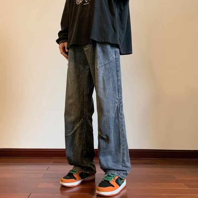 벌룬 청바지 봄 통큰 가을 벌룬핏 배기 통청바지 데님 남자 와이드 워싱 팬츠 바지