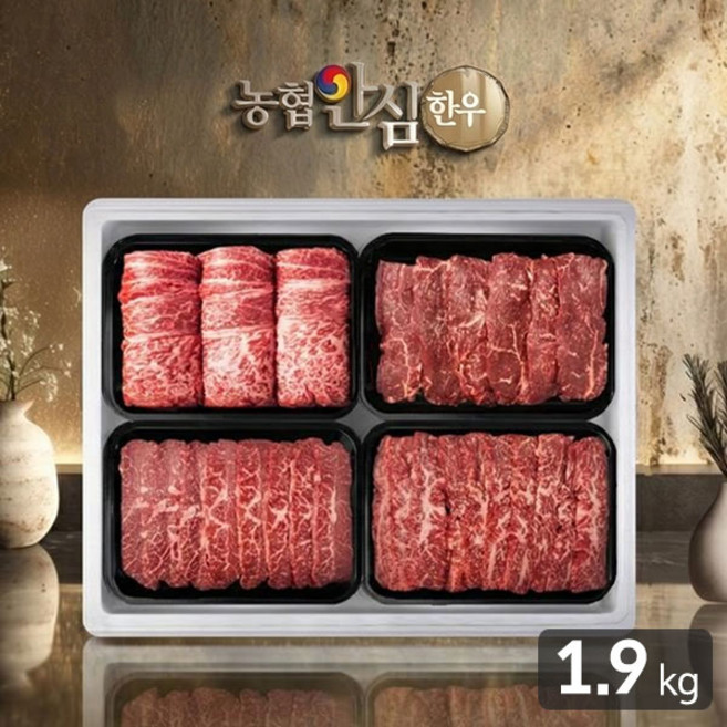 농협안심한우 달빛4호 한우등심/부채살/치마살/실속구이 선물세트 1.9kg(냉장/1등급), 1.4kg, 1세트