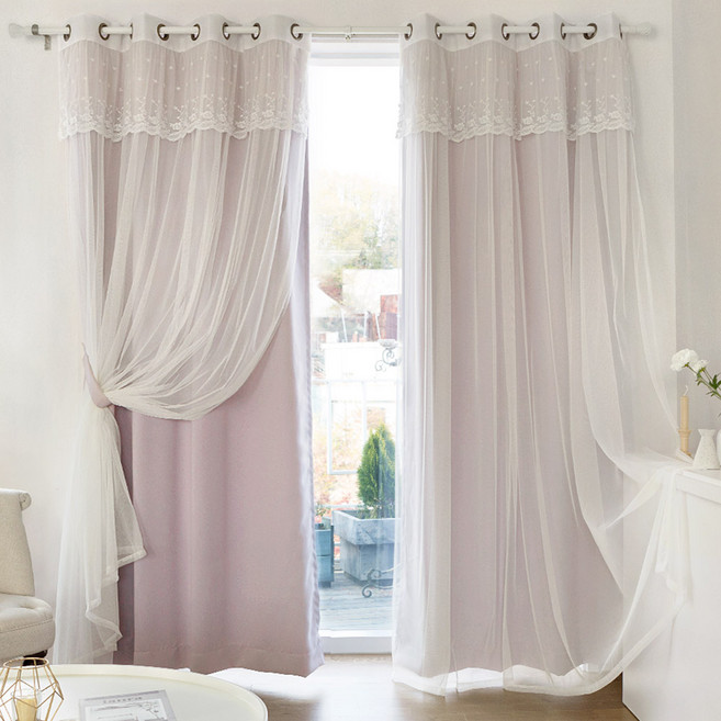 까르데코 디망쉬 암막+디망쉬레이스 긴창커튼4장+커튼봉15자