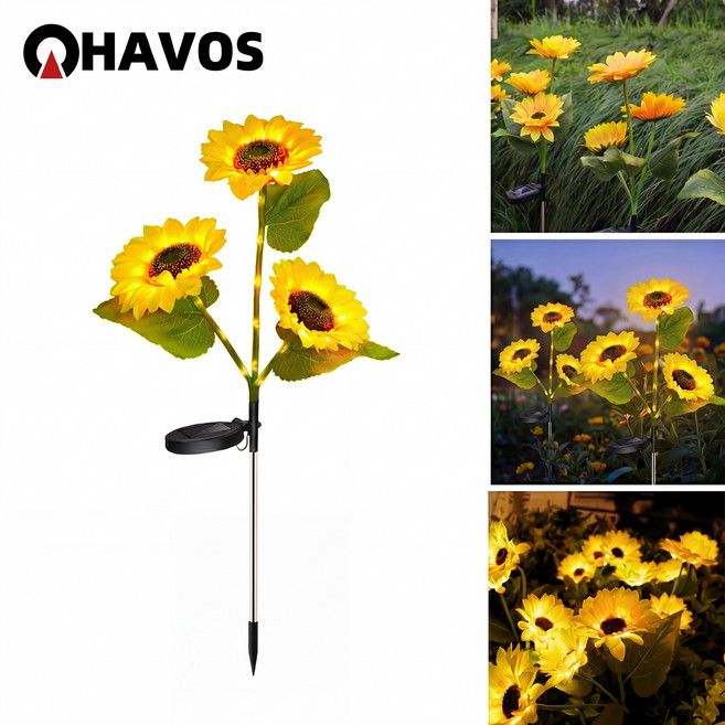 Havos 해바라기 태양광 조명 고휘도 밝음 선충전 필요없이 야외 가든 베란다 장식등, 노란색
