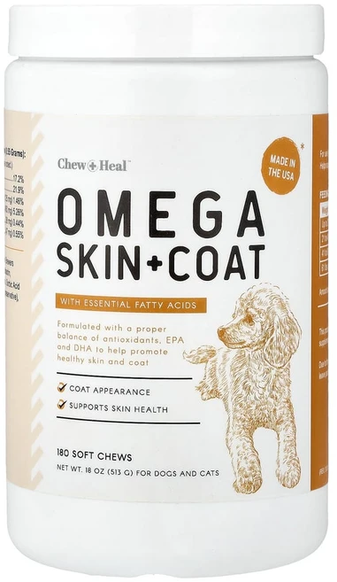 아이허브 오메가 스킨+코트 소프트 츄 강아지+고양이용 180개 513g(18oz), CNH14381, 1개 - 쿠팡