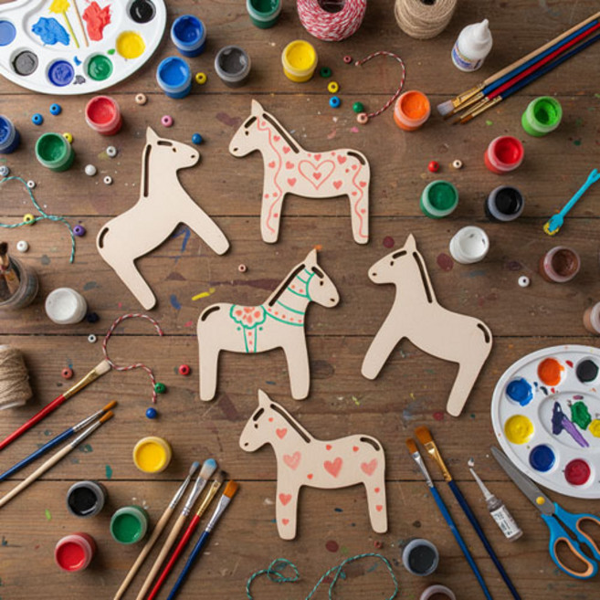 말 만들기 원목 DIY 키트 노인 어르신 치매예방 드로잉 그림 미술놀이 교구 4개 세트 E631, 1세트, 혼합색상