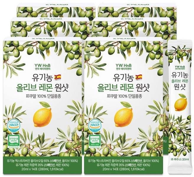 연우에이치앤비 올레샷 바예호 스페인 유기농 엑스트라버진 올리브레몬, 6개, 280ml