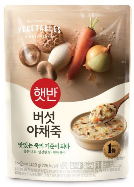 햇반 버섯야채죽, 420g, 12개